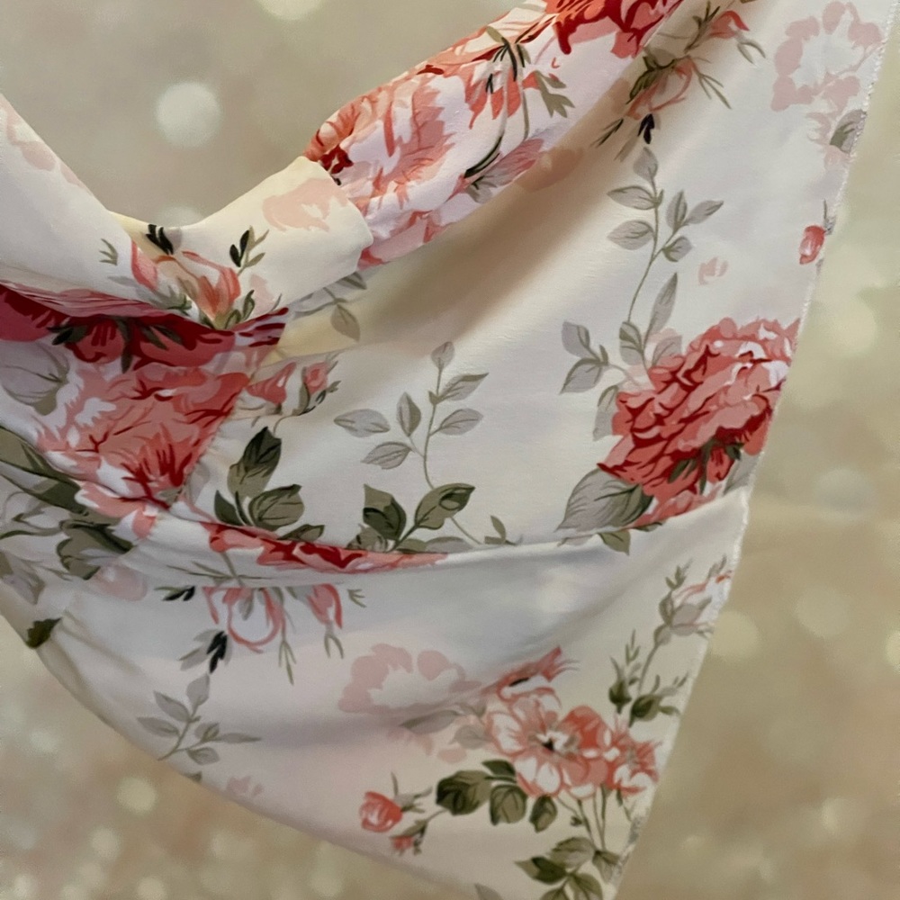 Shein S Off White Floral Blouse Off Shoulder Flowy with Bell Sleeves - Picture 3 of 8